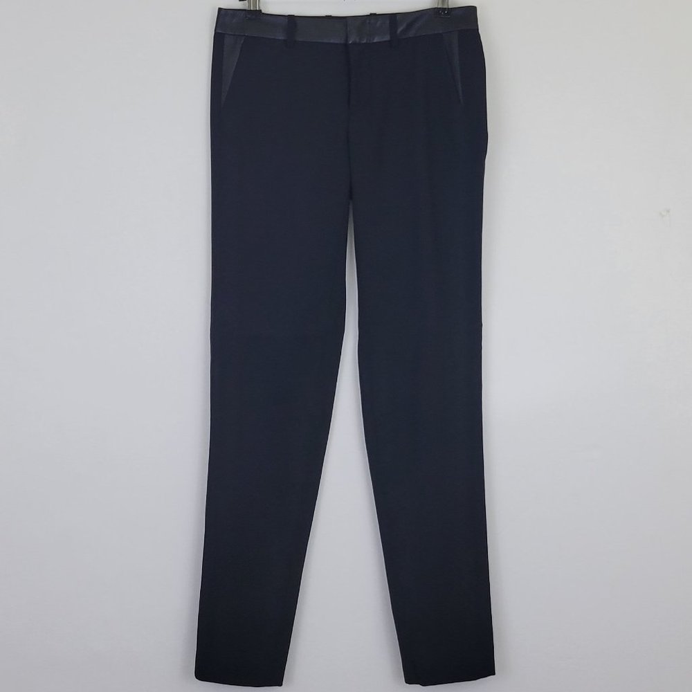 Vince Strapping Leather Trim Lightweight Wool Slim Ankle Trouser, Black